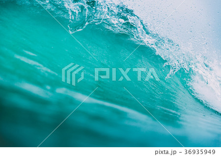 Breaking blue wave in ocean. Crystal wave 36935949