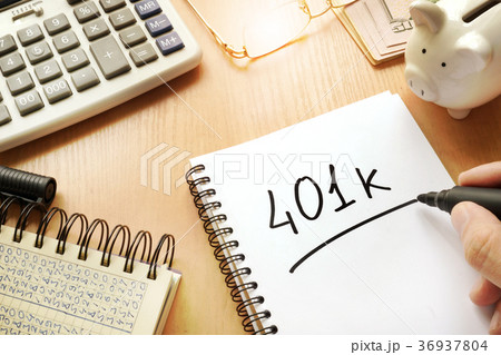 401k written in a note. Pension concept. 36937804