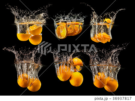 Group of fresh fruits falling in water Group of fresh fruits falling in water 36937817