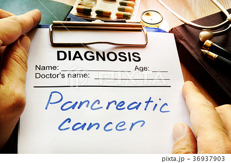 Pancreatic cancer diagnosis on a medical form. Pancreatic cancer diagnosis on a medical form. 36937903