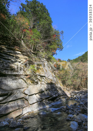 愛媛県久万高原町 面河渓 紅葉石の写真素材