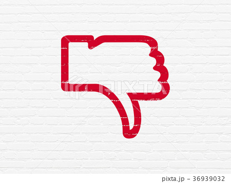 Social media concept: Thumb Down on wall Social media concept: Thumb Down on wall 36939032