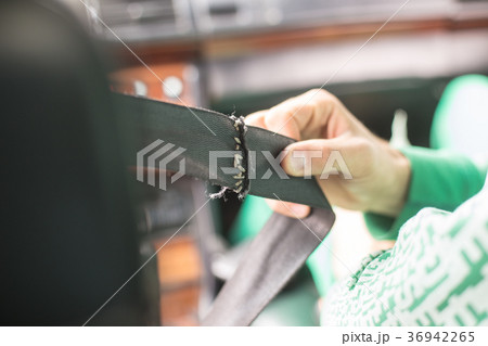 broken seat belt on the car in old vintage car 36942265