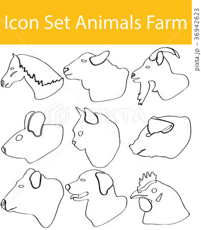Drawn Doodle Lined Icon Set Animals Farm 36942623