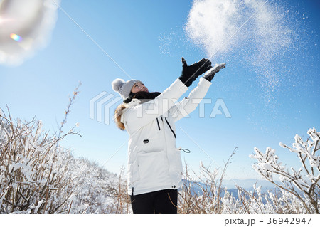 徳裕山 雪景色 若い女性 36942947