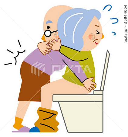 介護 老老介護 トイレ介助のイラスト素材