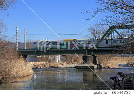 大糸線 穂高川を渡る特急あずさ号 大糸線 穂高川を渡る特急あずさ号 36944750