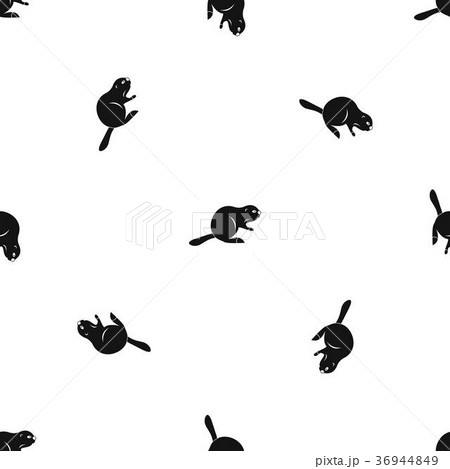 Canadian Beaver Pattern Seamless Blackのイラスト素材