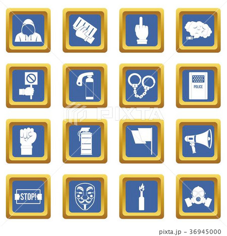 Protest icons set blue Protest icons set blue 36945000