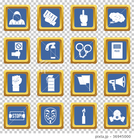 Protest icons set blue Protest icons set blue 36945000