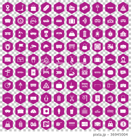 100 railway icons hexagon violet 36945004
