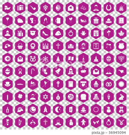 100 religious festival icons hexagon violet 36945094