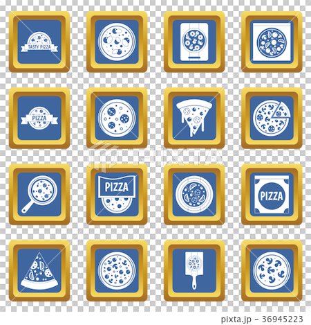 Pizza icons set blue 36945223