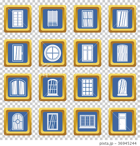 Plastic window forms icons set blue Plastic window forms icons set blue 36945244