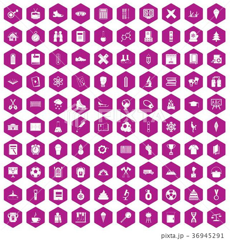 100 school years icons hexagon violet 36945291