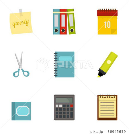 Office stuff icon set, flat style Office stuff icon set, flat style 36945659