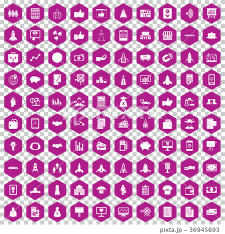 100 startup icons hexagon violet 36945693