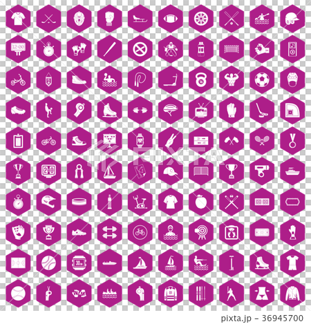 100 sport team icons hexagon violet 36945700