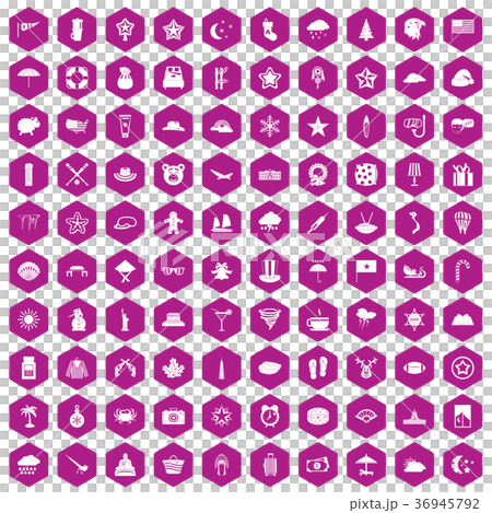 100 star icons hexagon violet 36945792