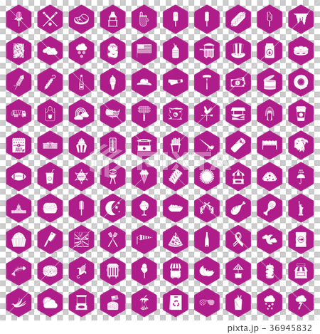 100 street food icons hexagon violet 36945832