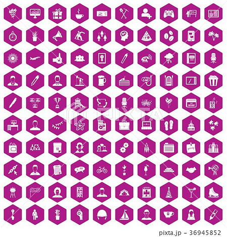 100 team building icons hexagon violet 36945852