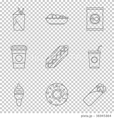 Unhealthy food icon set, outline style Unhealthy food icon set, outline style 36945864
