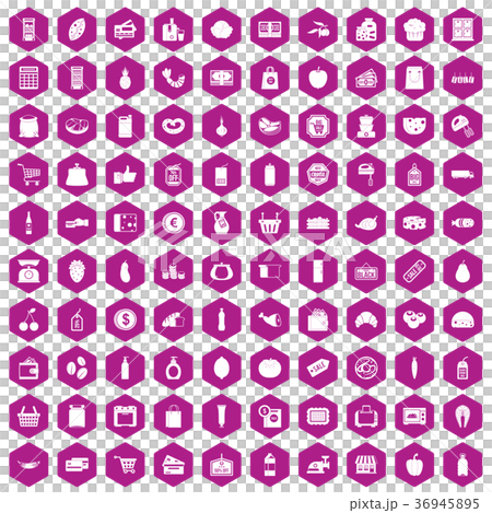 100 supermarket icons hexagon violet 100 supermarket icons hexagon violet 36945895