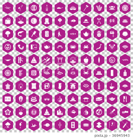 100 sushi bar icons hexagon violet 36945943
