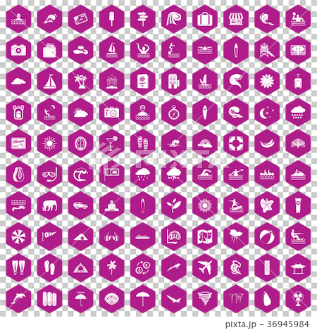 100 surfing icons hexagon violet 36945984