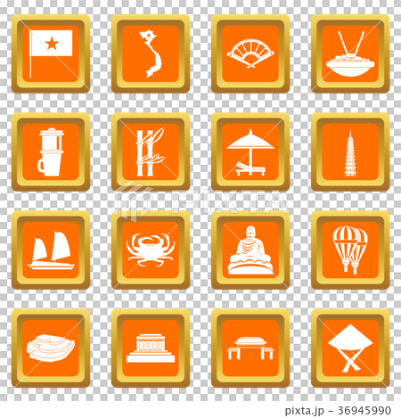 Vietnam travel icons set orange Vietnam travel icons set orange 36945990