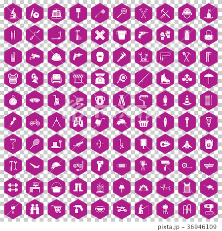 100 tackle icons hexagon violet 36946109
