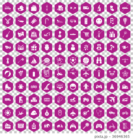 100 toys for kids icons hexagon violet 36946365