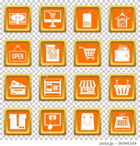 Shopping icons set orange 36946384