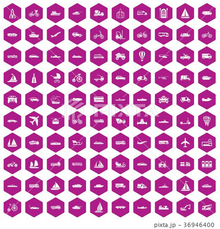 100 transportation icons hexagon violet 36946400