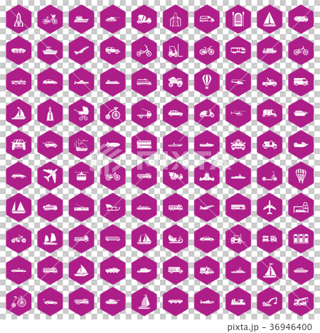 100 transportation icons hexagon violet 36946400