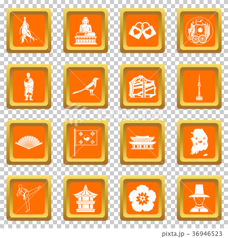 South Korea icons set orange 36946523