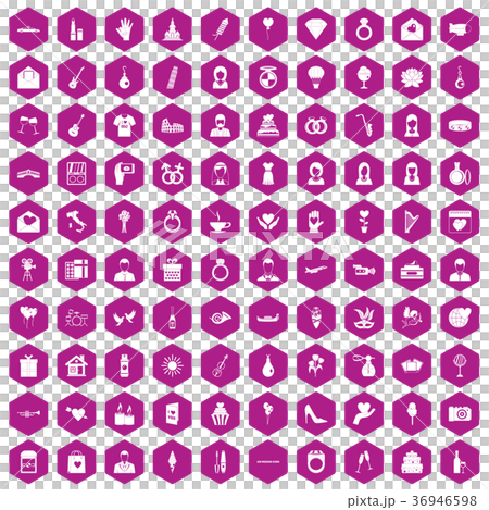 100 wedding icons hexagon violet 36946598