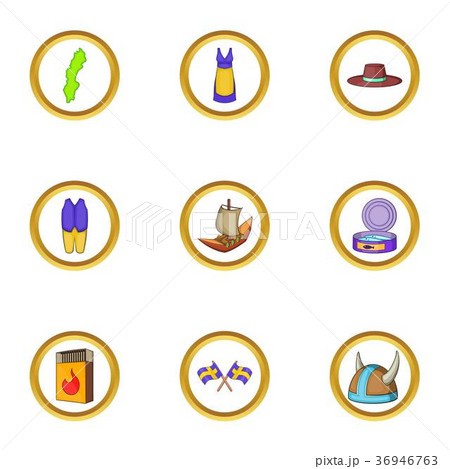 Scandinavian country icons set, cartoon style 36946763