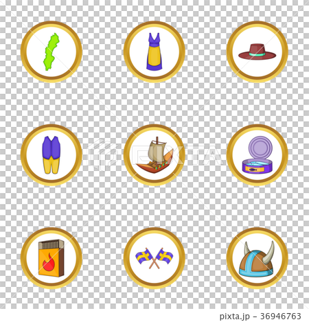 Scandinavian country icons set, cartoon style 36946763