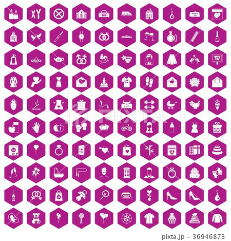 100 woman happy icons hexagon violet 36946873