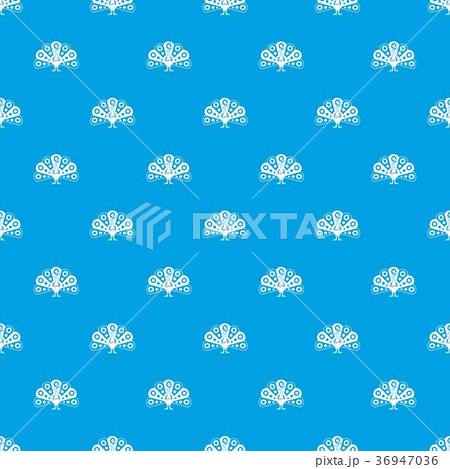 Peacock with flowing tail pattern seamless blue Peacock with flowing tail pattern seamless blue 36947036