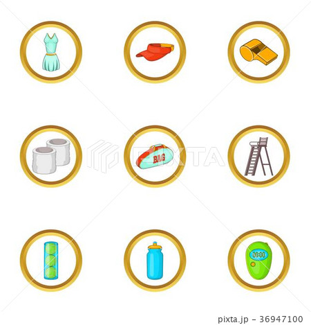 Tennis court icons set, cartoon style Tennis court icons set, cartoon style 36947100