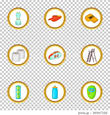 Tennis court icons set, cartoon style Tennis court icons set, cartoon style 36947100