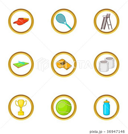Tennis championship icons set, cartoon style Tennis championship icons set, cartoon style 36947146