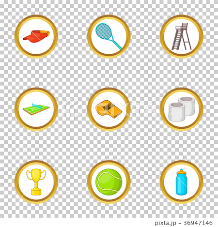 Tennis championship icons set, cartoon style Tennis championship icons set, cartoon style 36947146
