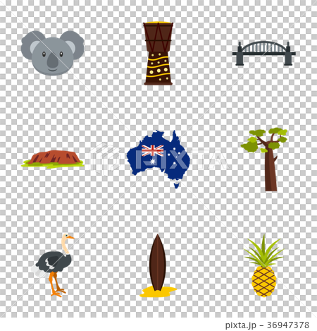 Tourism in Australia icon set, flat style 36947378