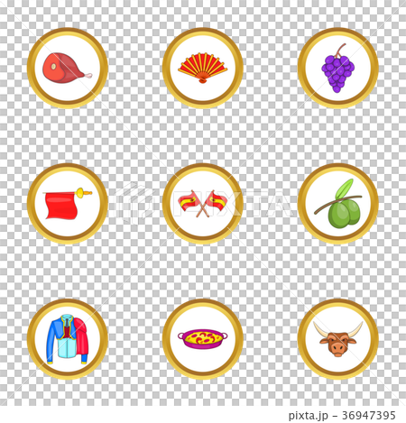 Spanish journey icons set, cartoon style 36947395