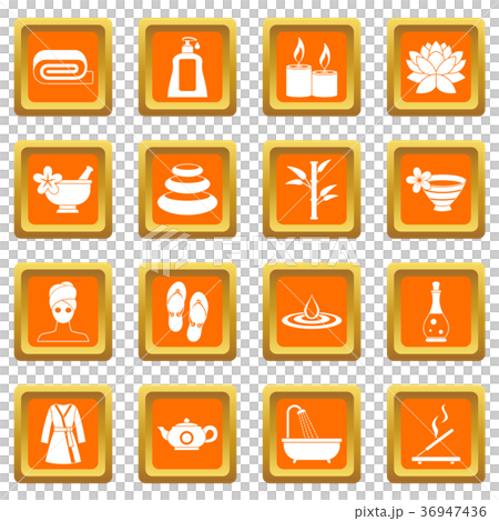 Spa treatments icons set orange Spa treatments icons set orange 36947436