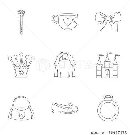 Princess accessories icon set, outline style Princess accessories icon set, outline style 36947438