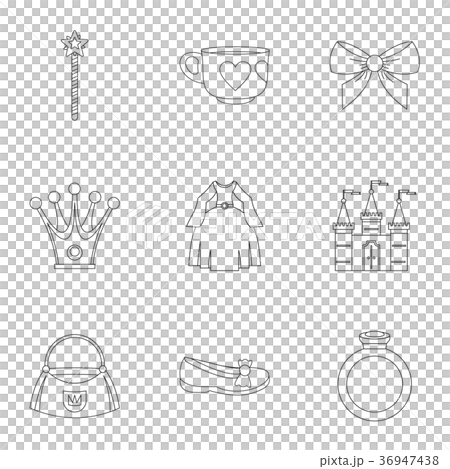 Princess accessories icon set, outline style Princess accessories icon set, outline style 36947438